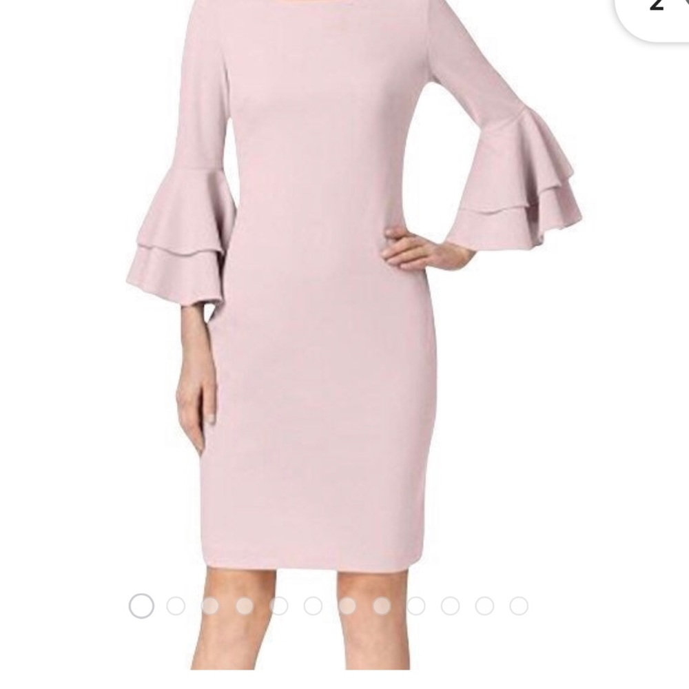 Calvin Klein dress nwt double bell sleeve pink zip back gold logo hardware 6